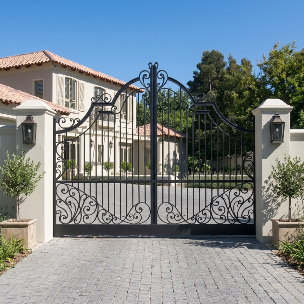 Classic Black Curved Scroll Iron Main Gate