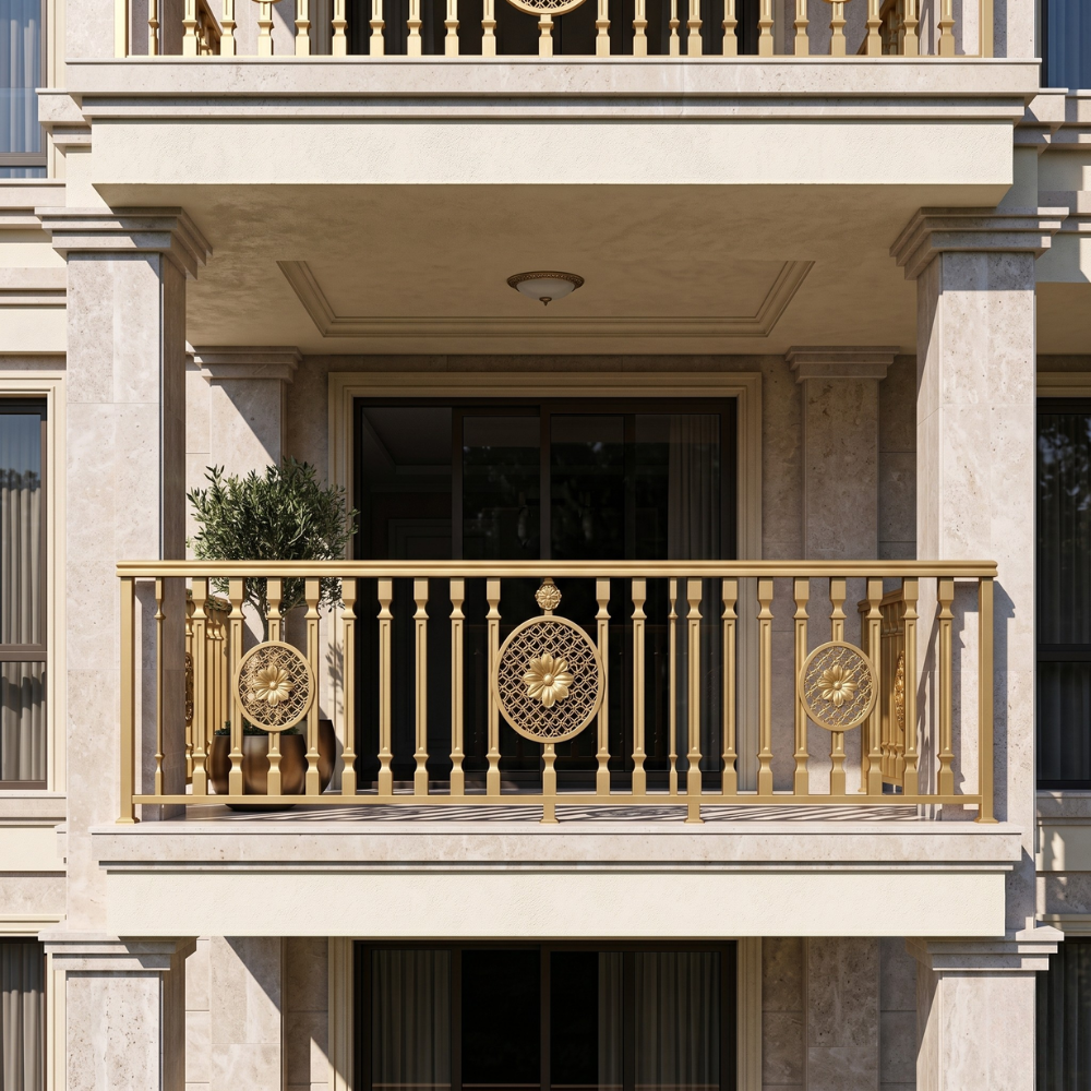 Classic Golden Floral Balcony Railing