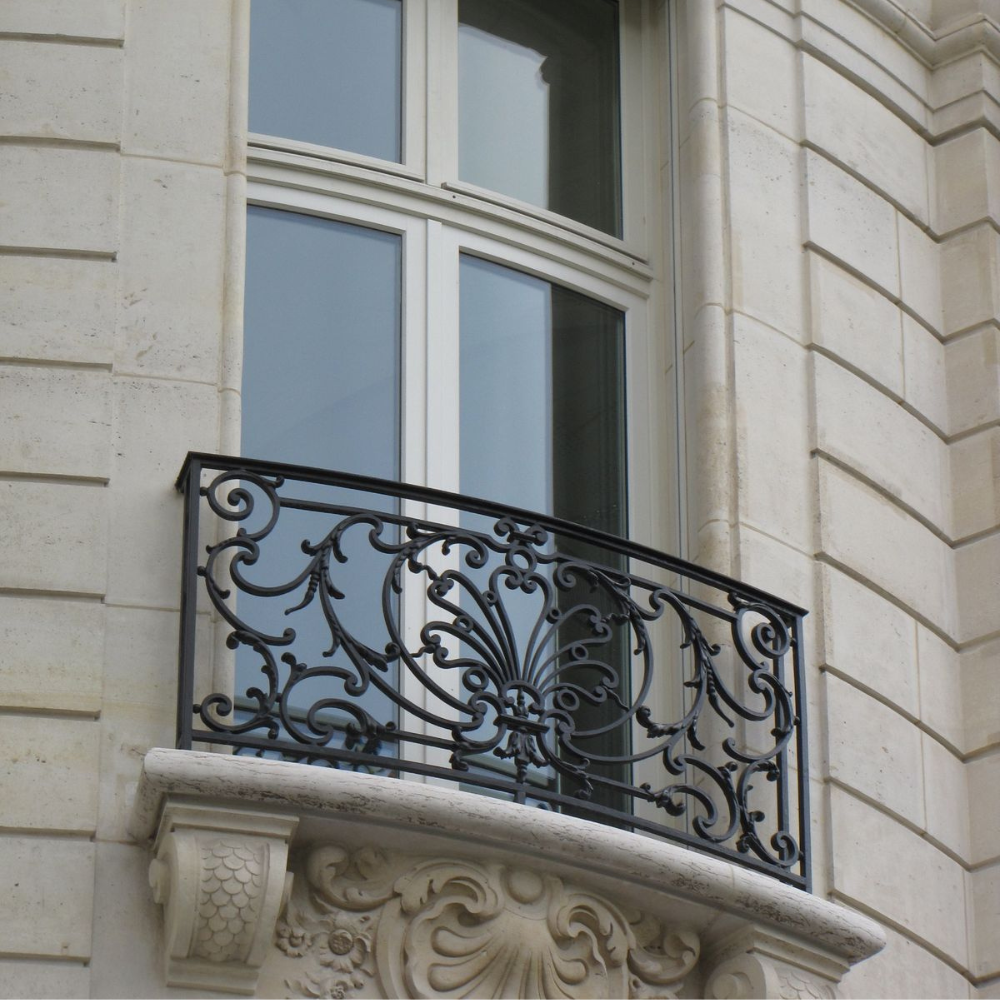 Elegant Black Curved Floral Balcony Railing