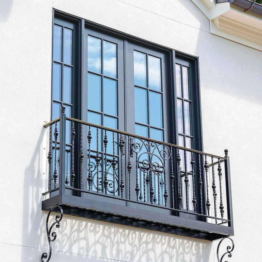 Modern Black Wrought Iron French Balcony Railing