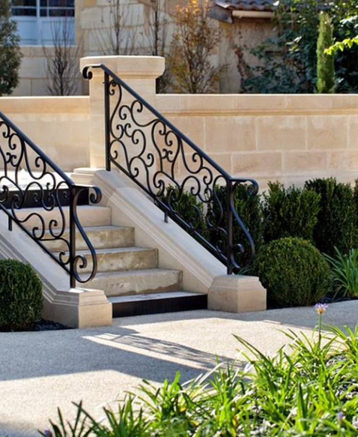 Black Classic Scroll Iron Entrance Stair Railing