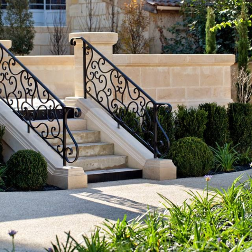 Black Classic Scroll Iron Entrance Stair Railing