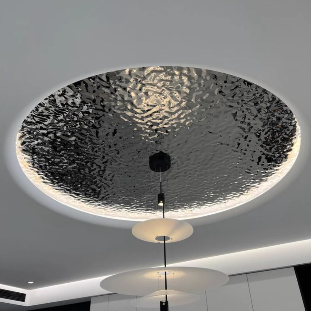 Black Ripple Texture Round Ceiling Metal Sheet Cladding