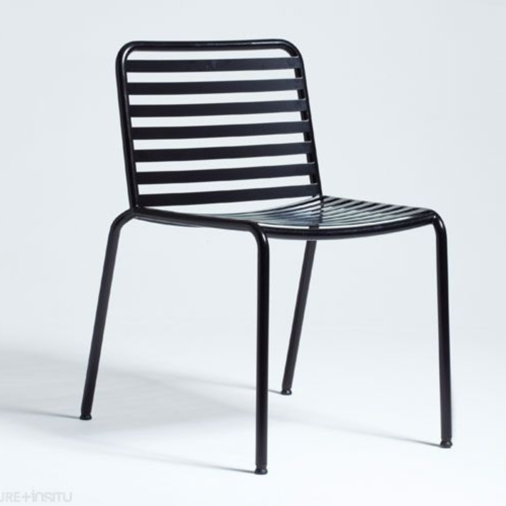 Black Slatted Tubular Metal Outdoor Side Chair