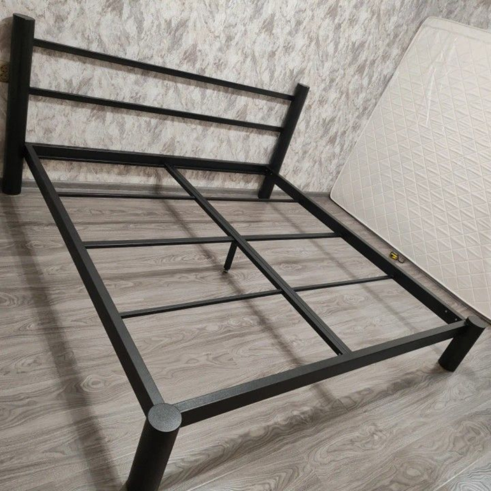 Black Tubular Rail Headboard Metal Bed Base Frame
