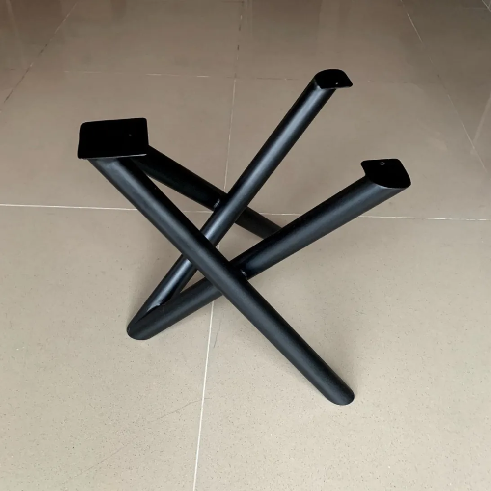 Black Tubular Round Bar X Cross Dining Table Base