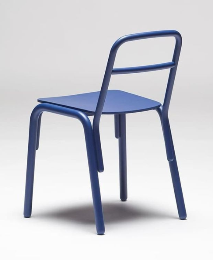 Blue Tubular Metal Flat Seat Rail Back Dining Chair