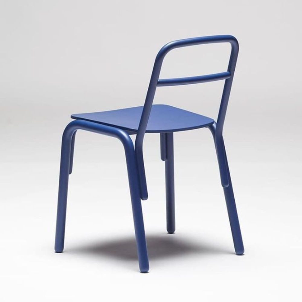 Blue Tubular Metal Flat Seat Rail Back Dining Chair