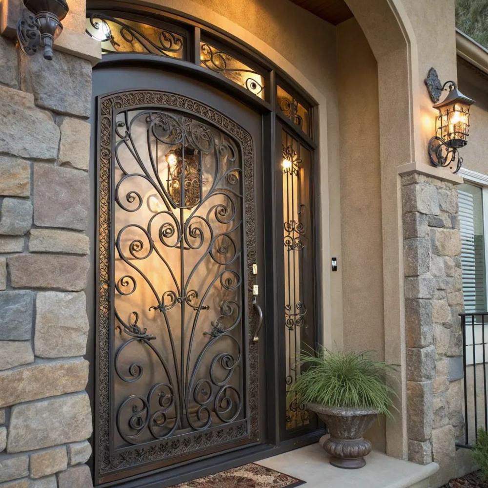 Bronze Floral Vine Scroll Iron External Single Door