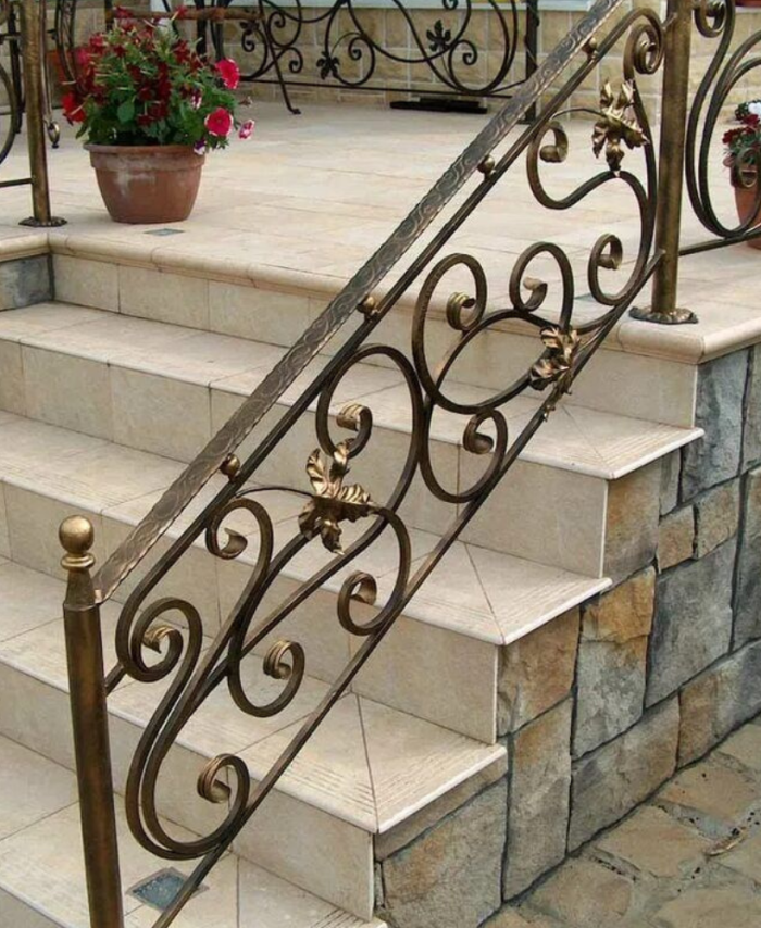 Bronze Scroll Leaf Iron Entrance Stair Railing