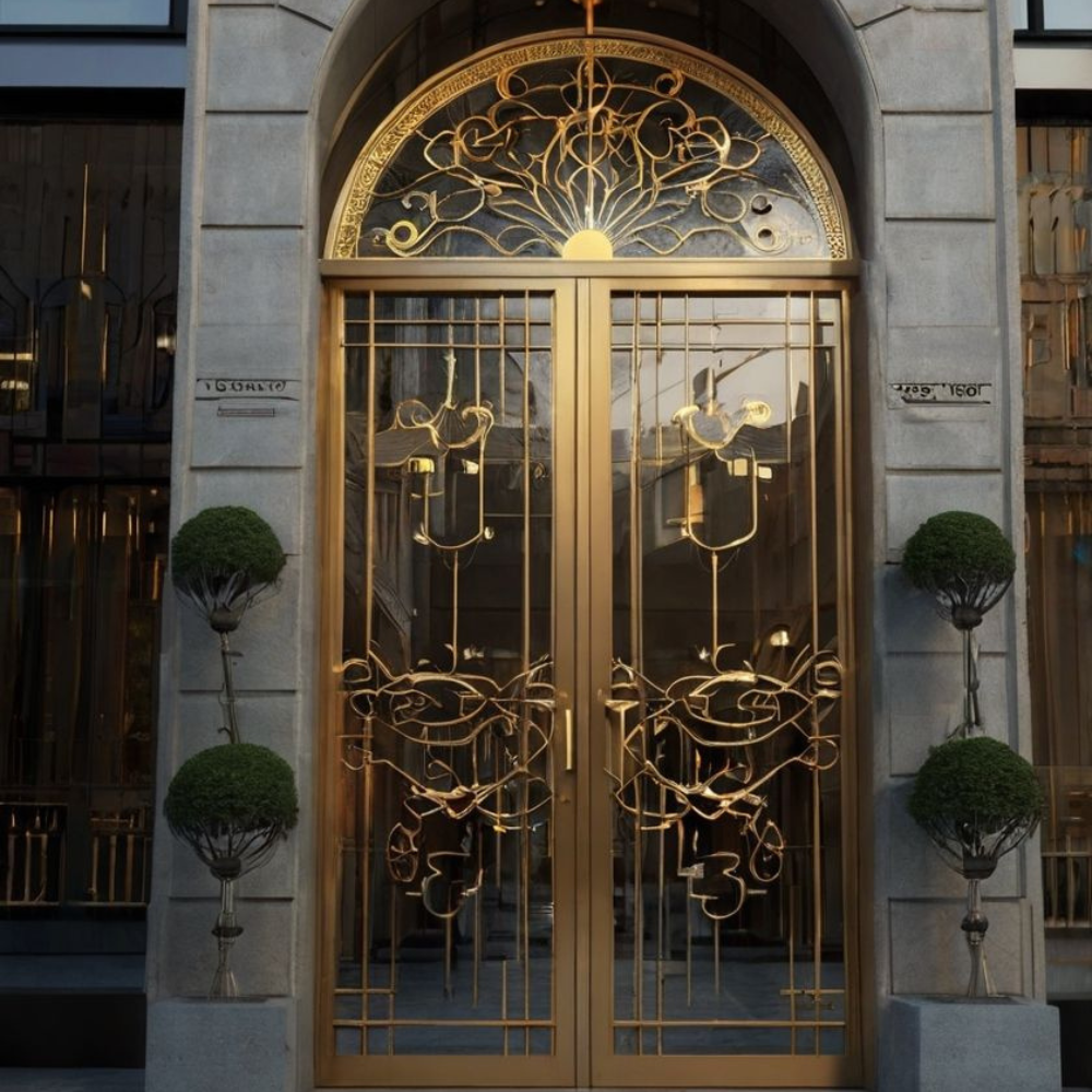 Gold Art Nouveau Arch Iron External Double Door