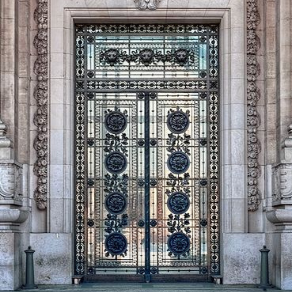 Gold Baroque Medallion Panel Iron External Double Door