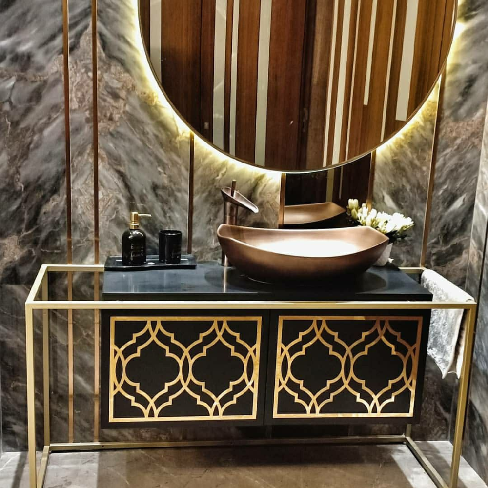 Gold Black Moroccan Lattice Panel Vanity Counter Base