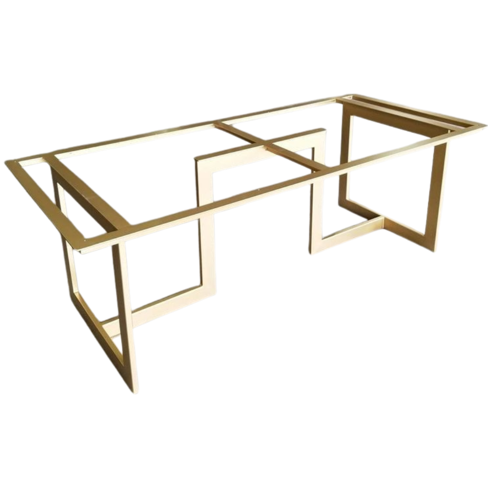 Gold Flat Bar U Leg Rect Frame Dining Table Base