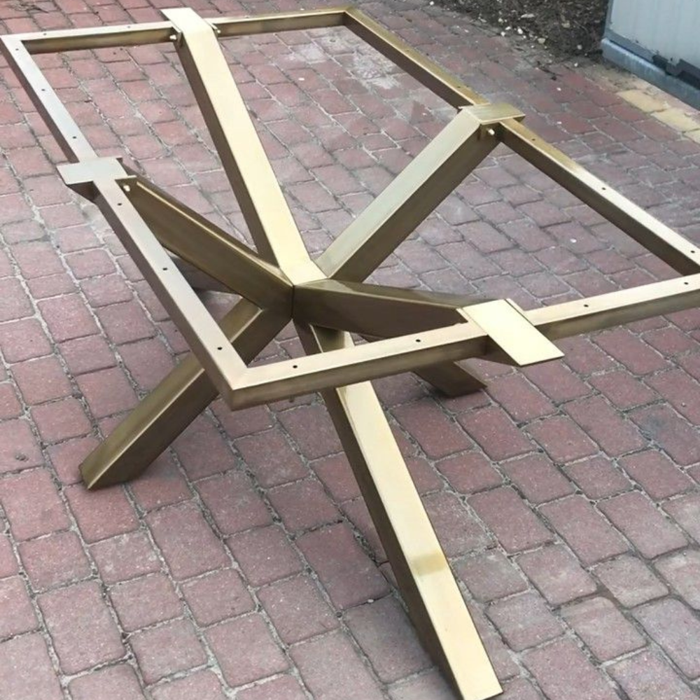 Gold Flat Bar X Cross Spider Dining Table Base