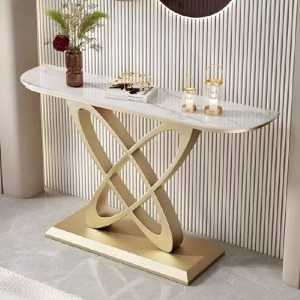Gold Infinity Loop Cross Pedestal Console Table Base