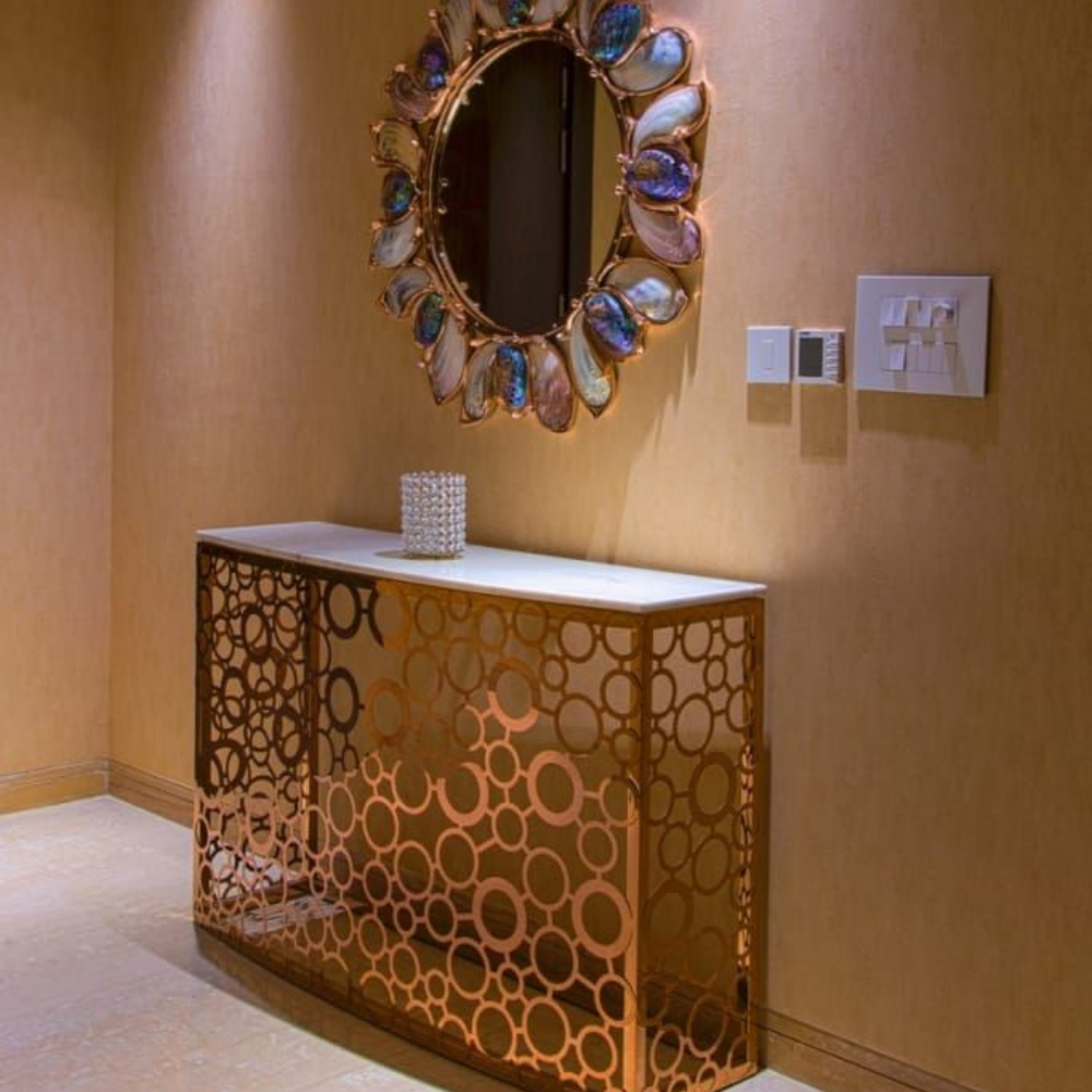 Gold Laser Cut Circle Pattern Console Table Base