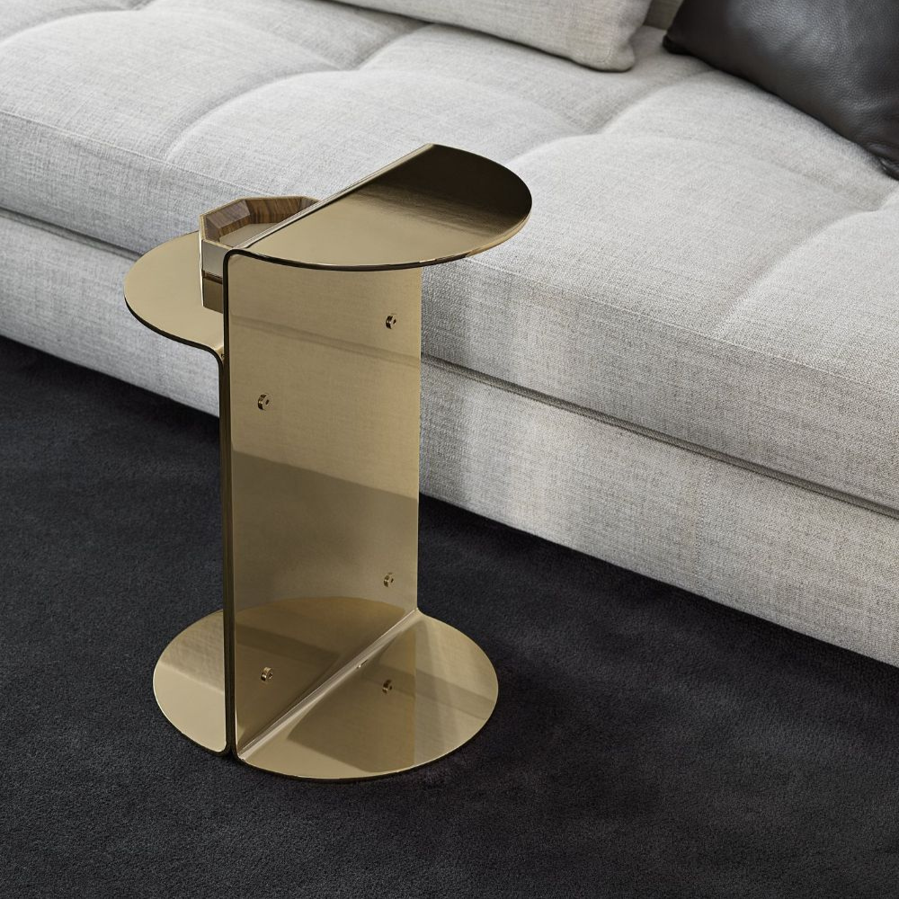 Gold Polished C Shape Panel Round Side Table Base