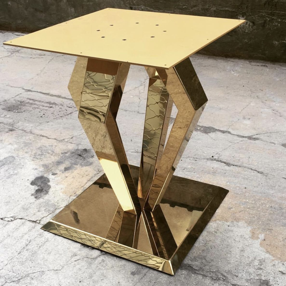 Gold Polished Geometric Pillar Table Base