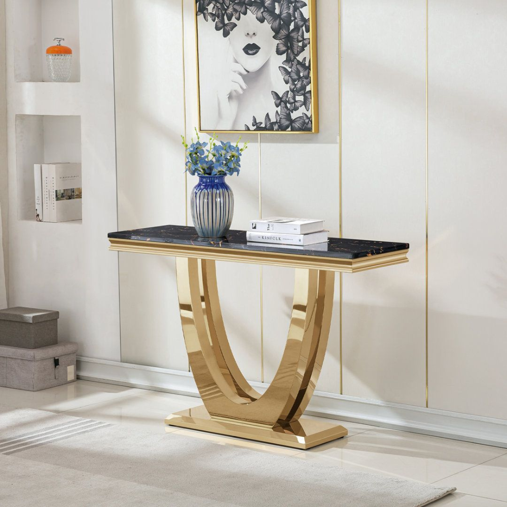 Gold Polished U Shape Arch Pedestal Console Base