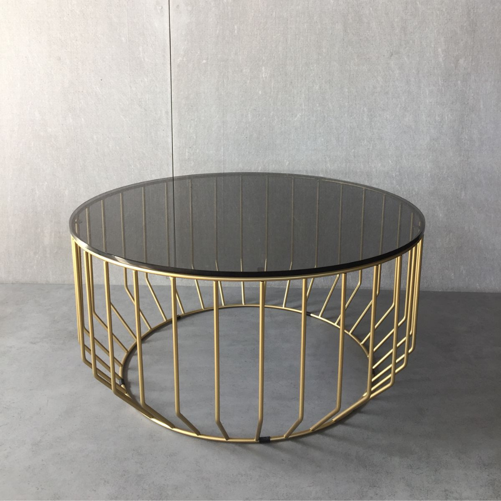 Gold Round Cage Wire Art Deco Coffee Table Base