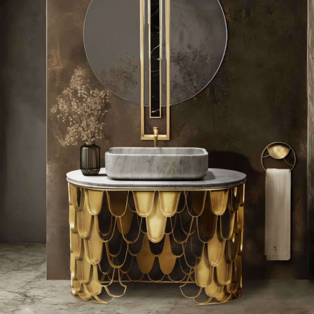 Gold Scallop Scale Pattern Round Luxury Vanity Counter