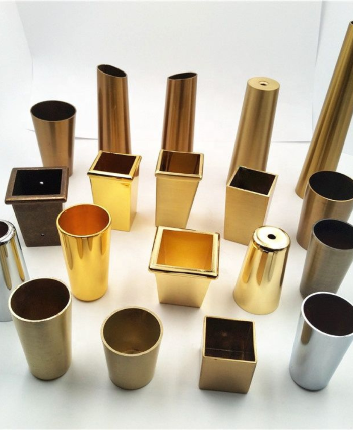 Gold Silver Bronze Round Square Tube Metal Conical Legs Set