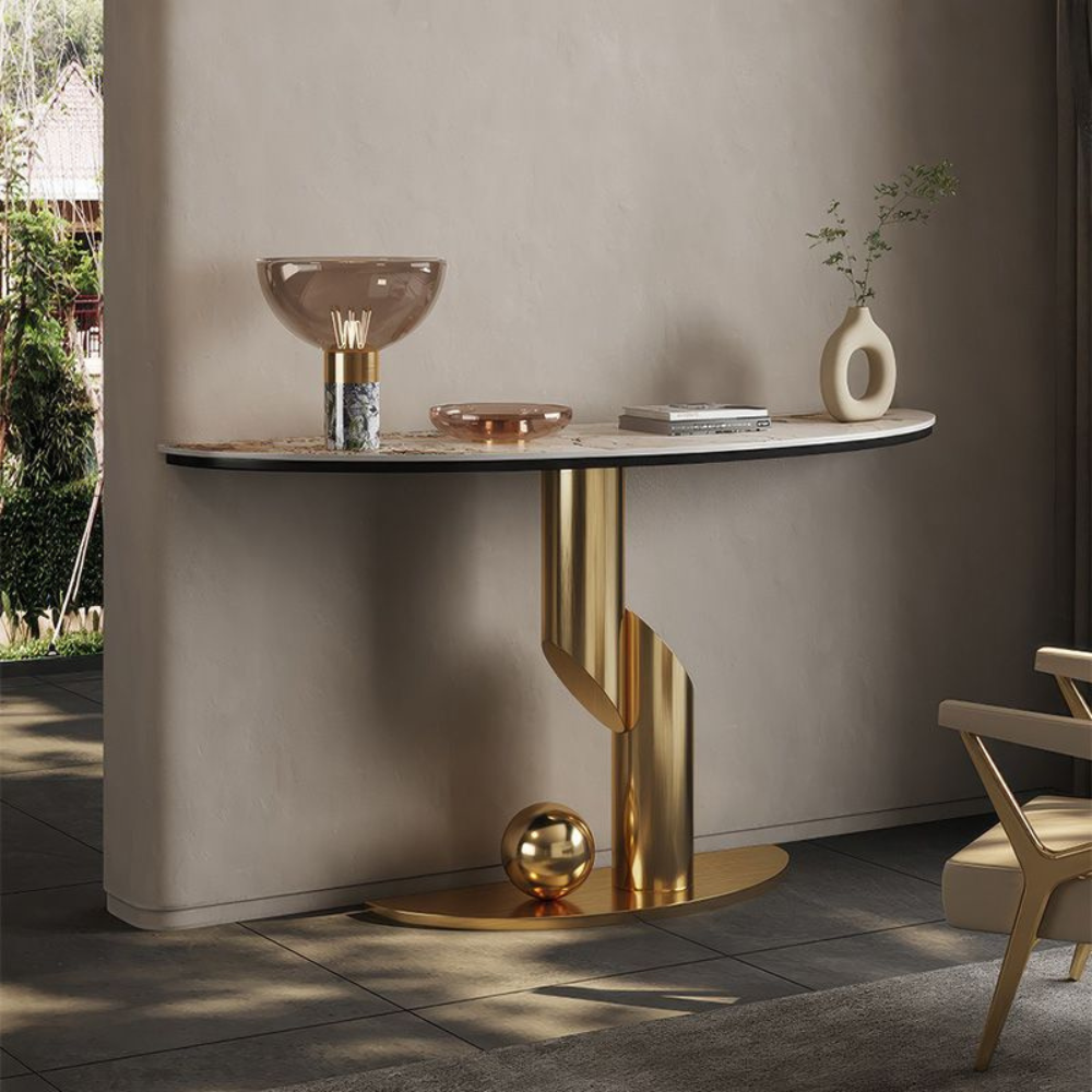 Gold Spiral Twisted Column Ball Accent Console Base