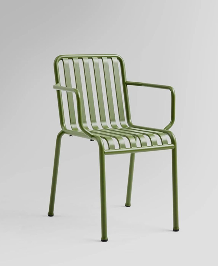 Green Slatted Tubular Metal Outdoor Armchair
