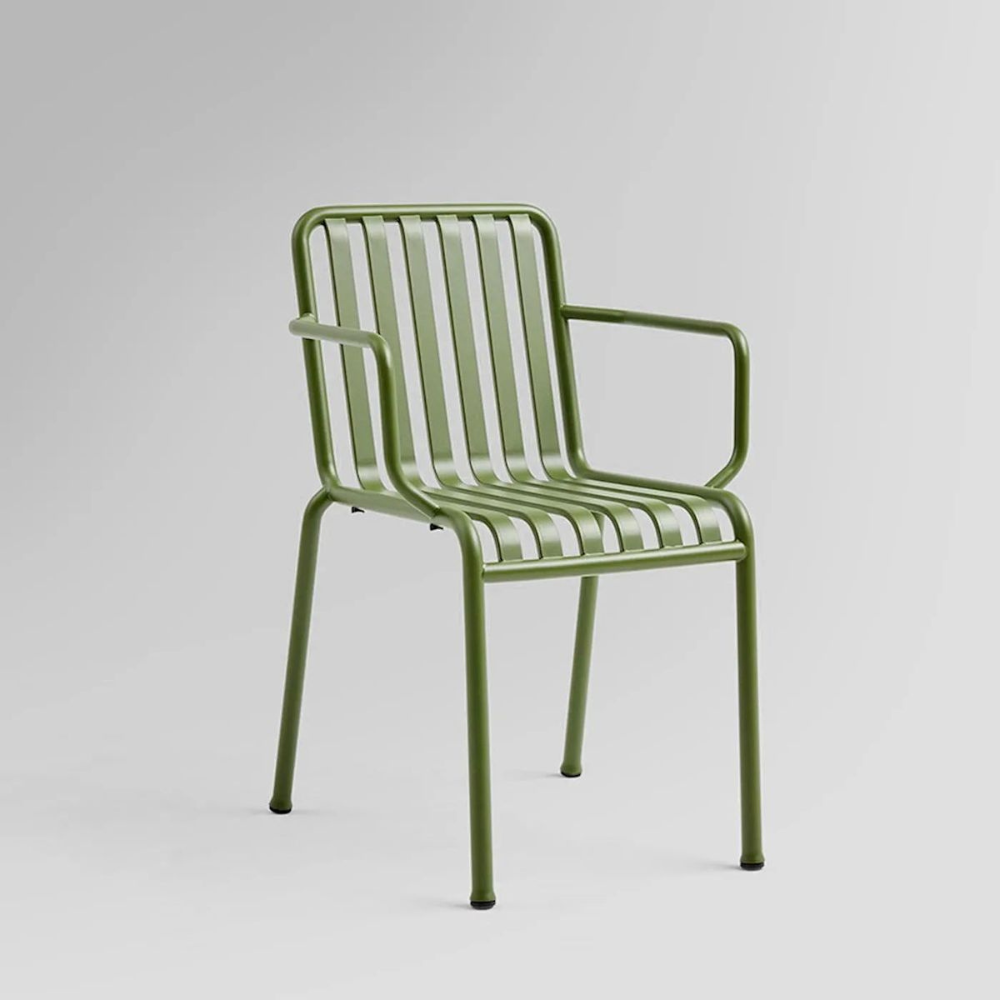 Green Slatted Tubular Metal Outdoor Armchair