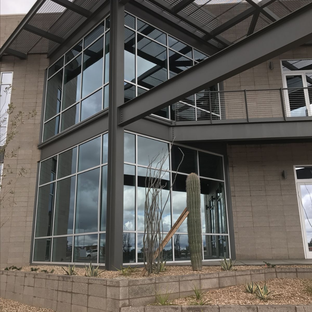 Grey Glass Curtain Wall Pergola Commercial Metal Structure Facade