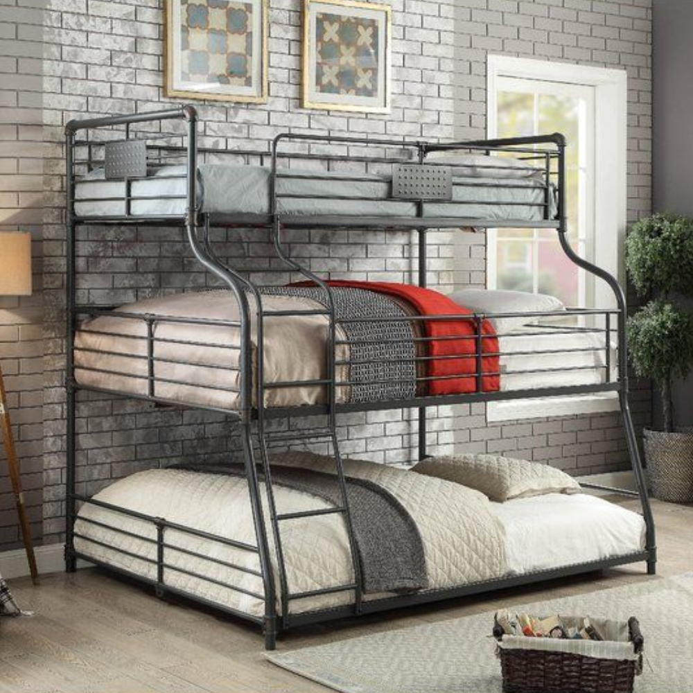 Gunmetal Tubular Triple Tier Bunk Bed Base Frame