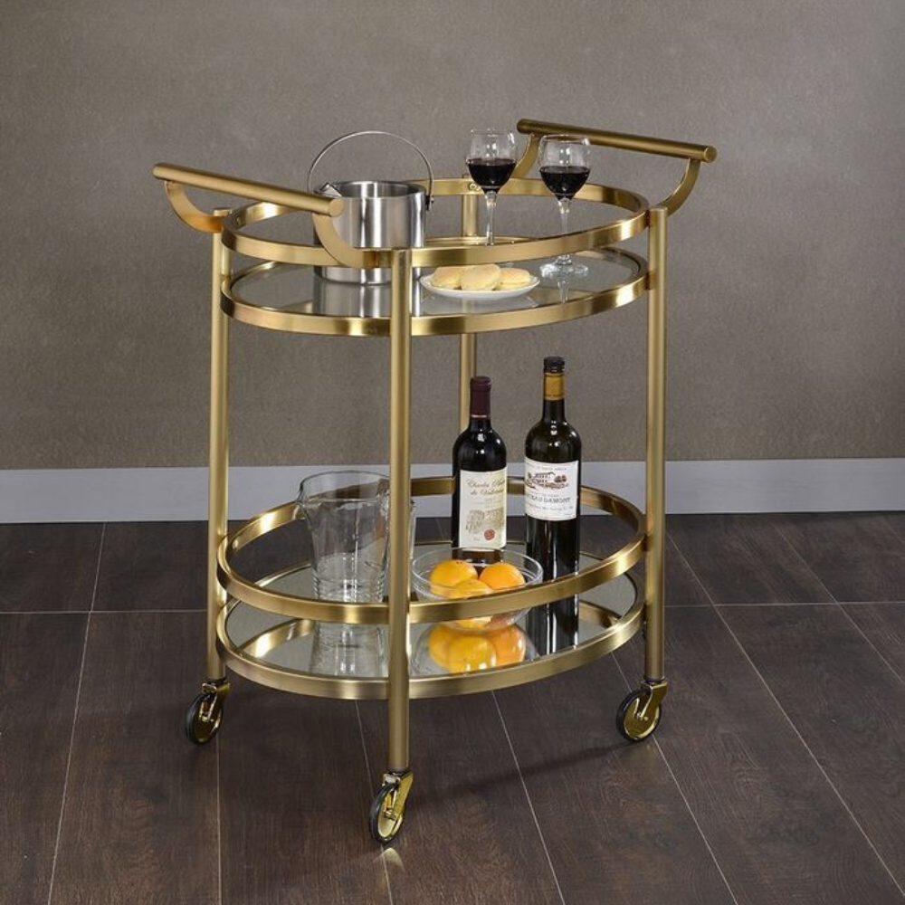 Matte Gold 2-Tier Oval Bar Trolley