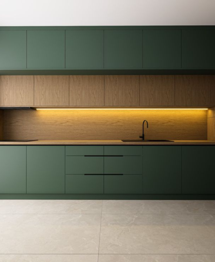 Olive Green Contemporary Kitchen Cabinet