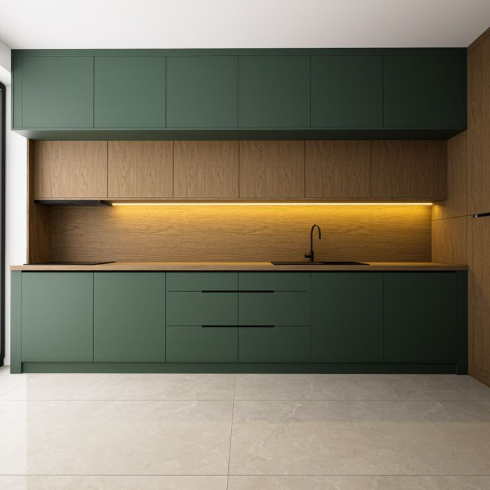 Olive Green Contemporary Kitchen Cabinet