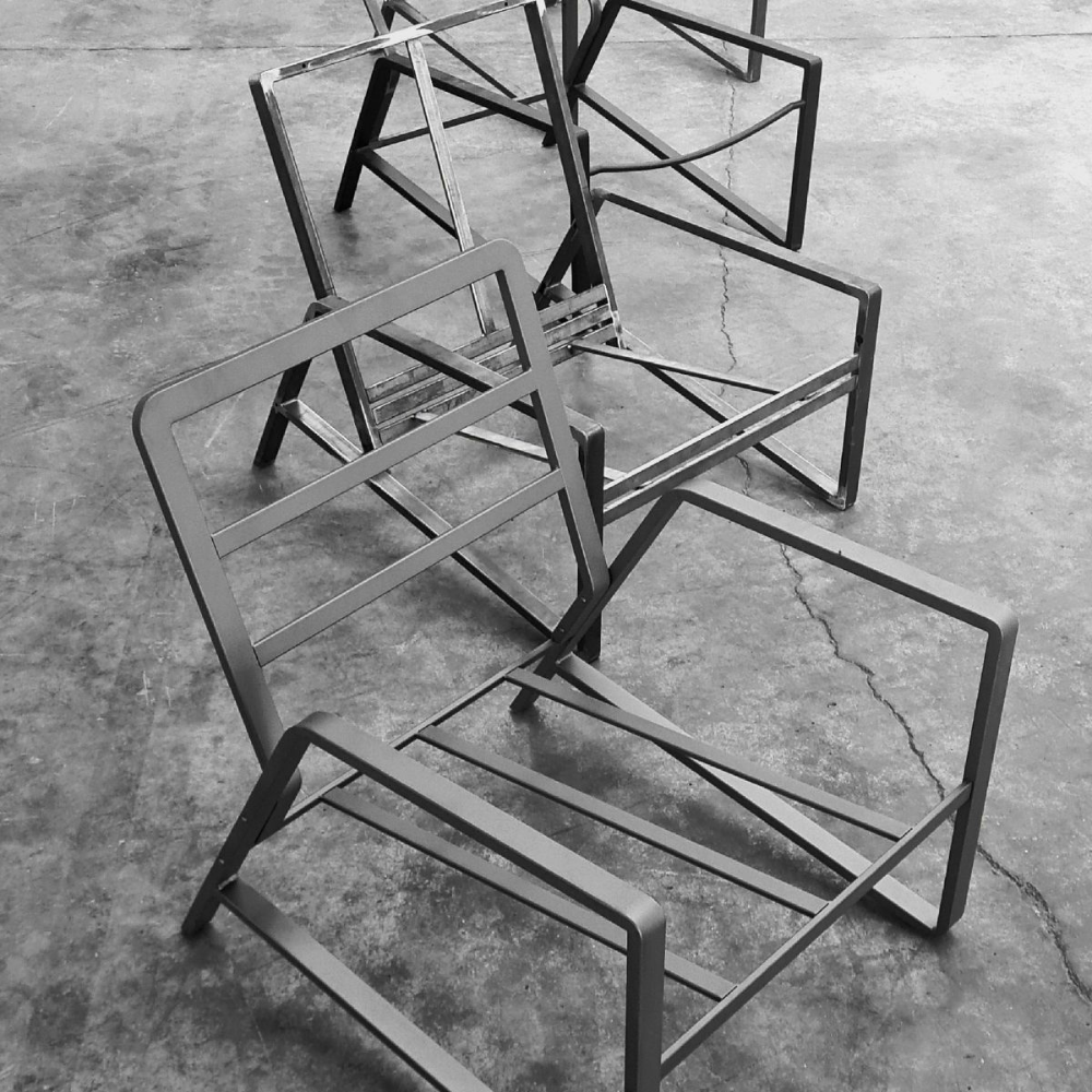 Raw Steel Flat Bar Square Frame Metal Armchair