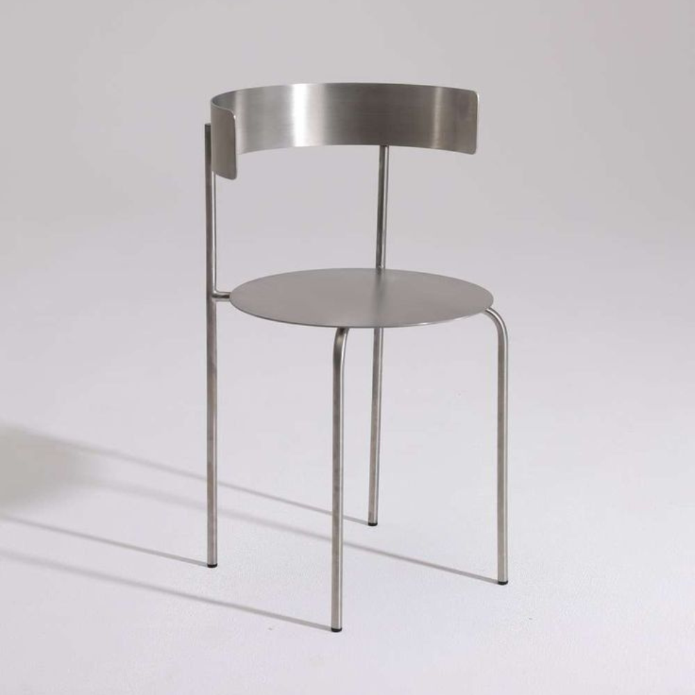 Silver Brushed Round Seat Curved Back Metal Chair