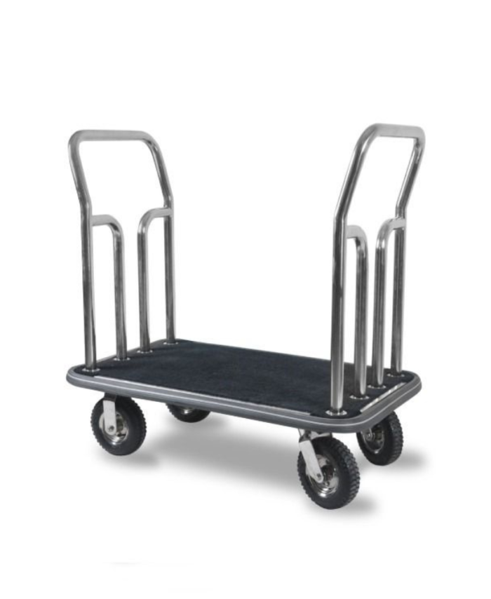 Silver Chrome Tubular Double Handle Luggage Trolley