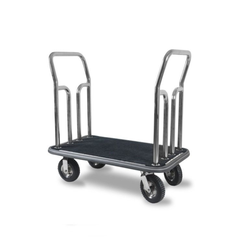 Silver Chrome Tubular Double Handle Luggage Trolley