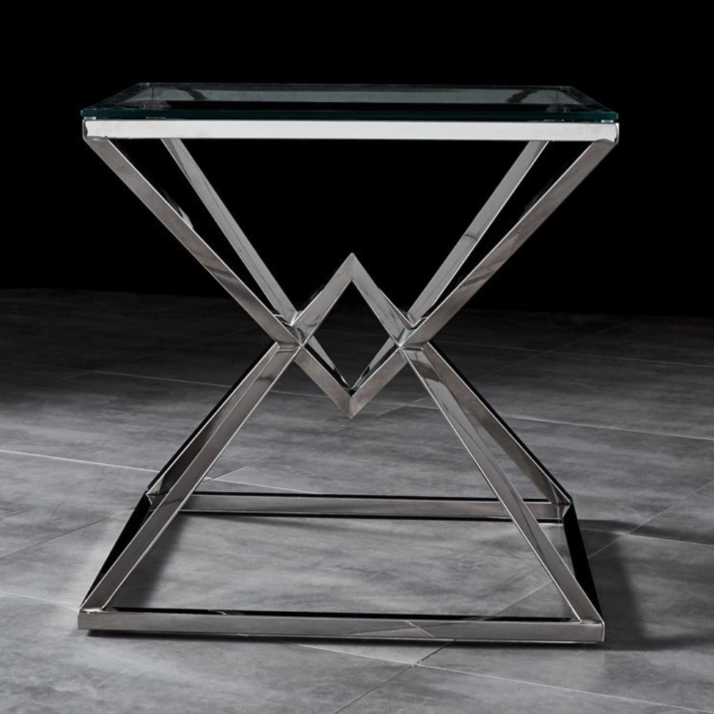 Silver Polished Pyramid X Frame Side Table Base