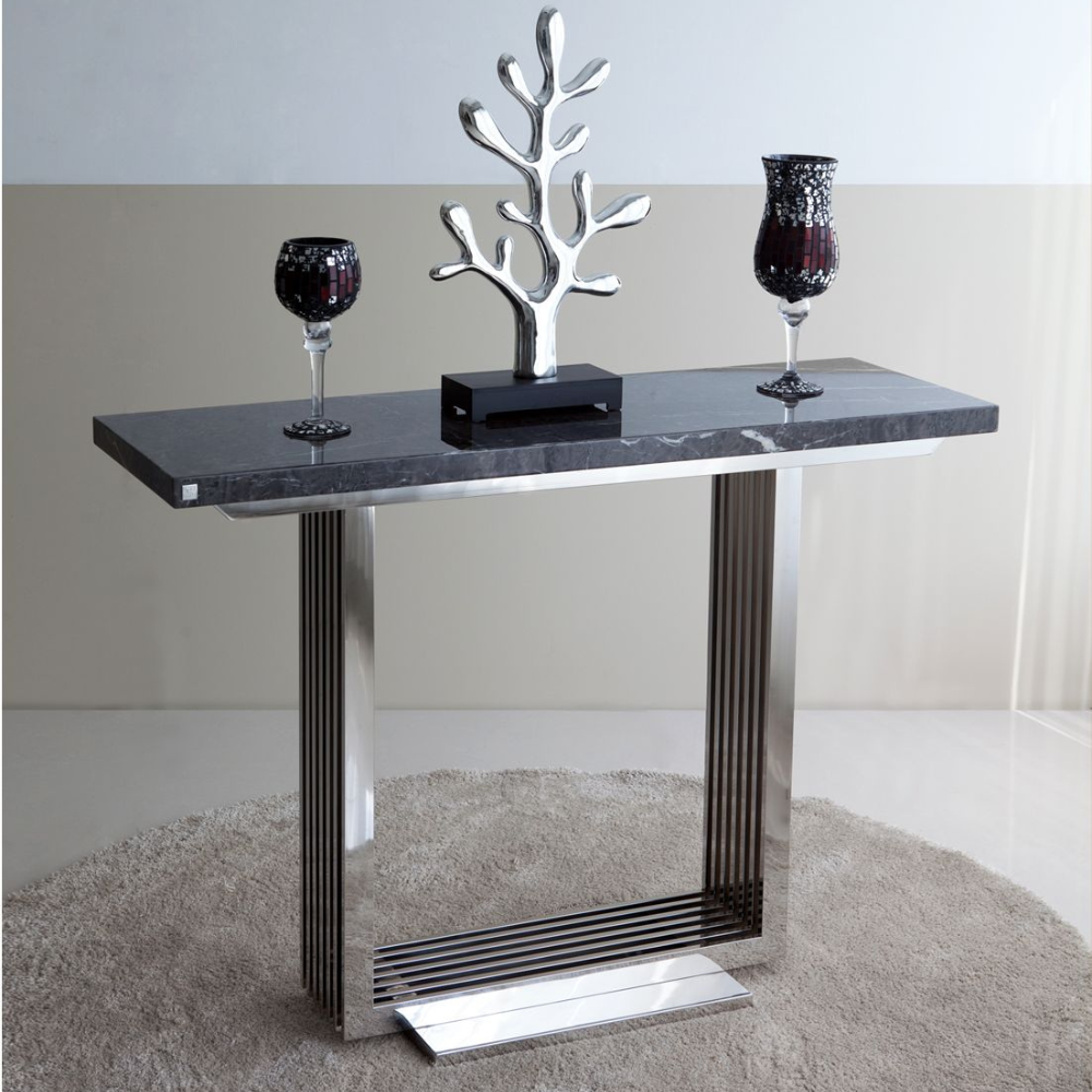 Silver Polished Ribbed U Shape Console Table Base