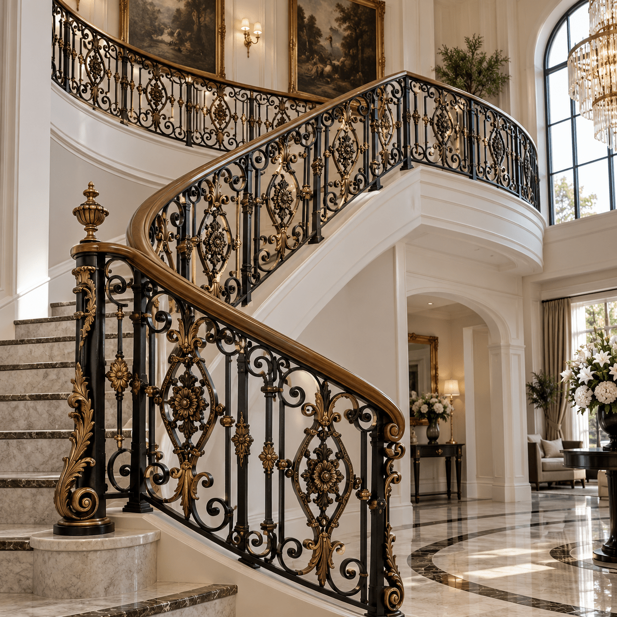 Royal Curved Wrought Iron Staircase Railing
