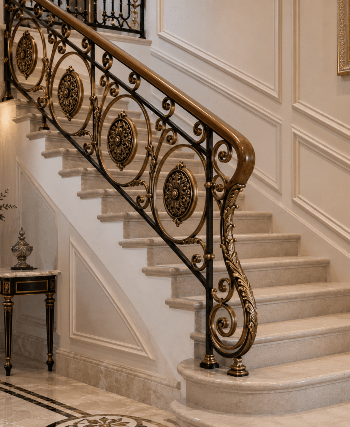 Classic Medallion Wrought Iron Staircase Railing
