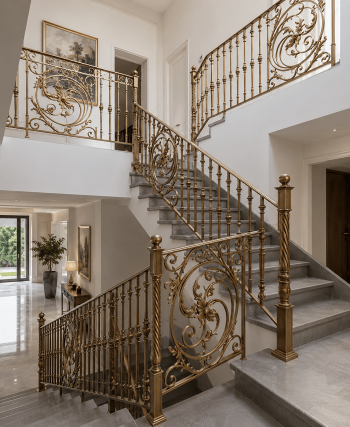 Elegant Bronze Wrought Iron Staircase Railing