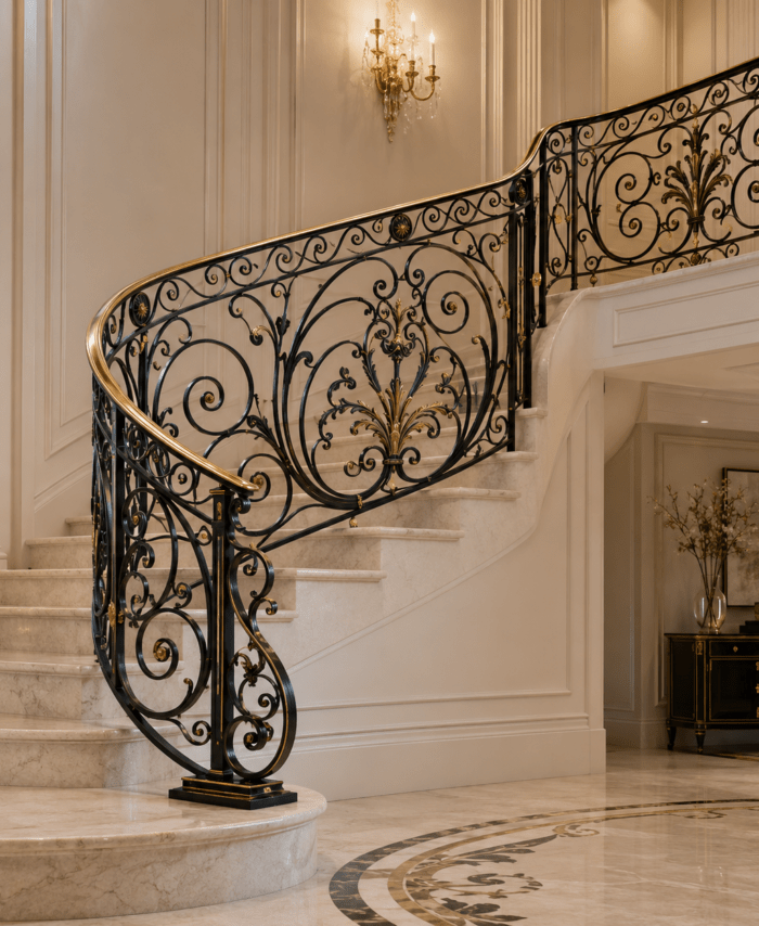 Elegant Curved Wrought Iron Staircase Railing