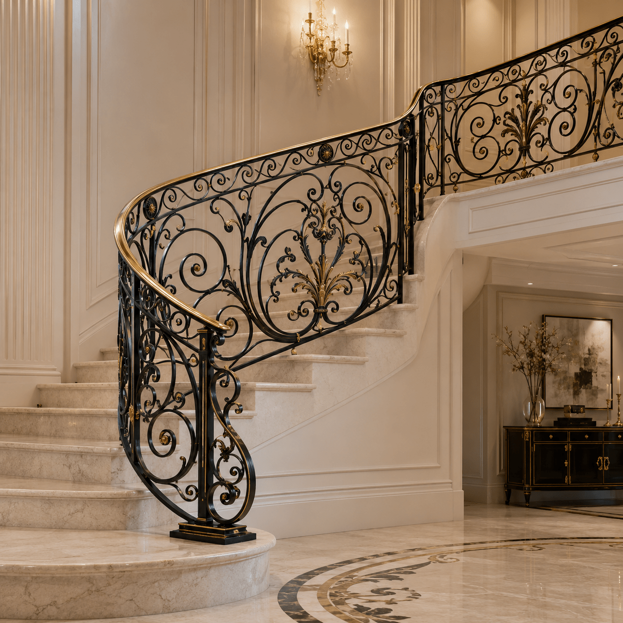 Elegant Curved Wrought Iron Staircase Railing