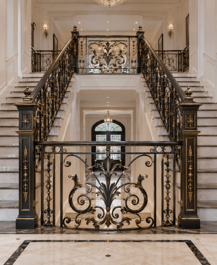 Grand Double Wrought Iron Staircase Railing