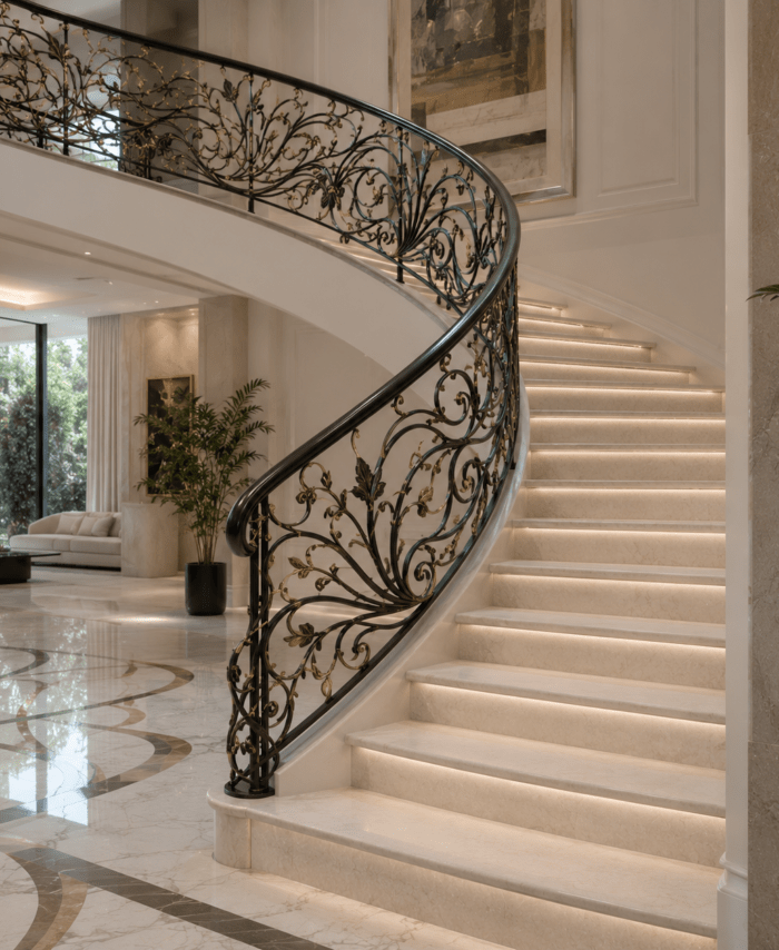 Luxury Floral Wrought Iron Staircase Railing