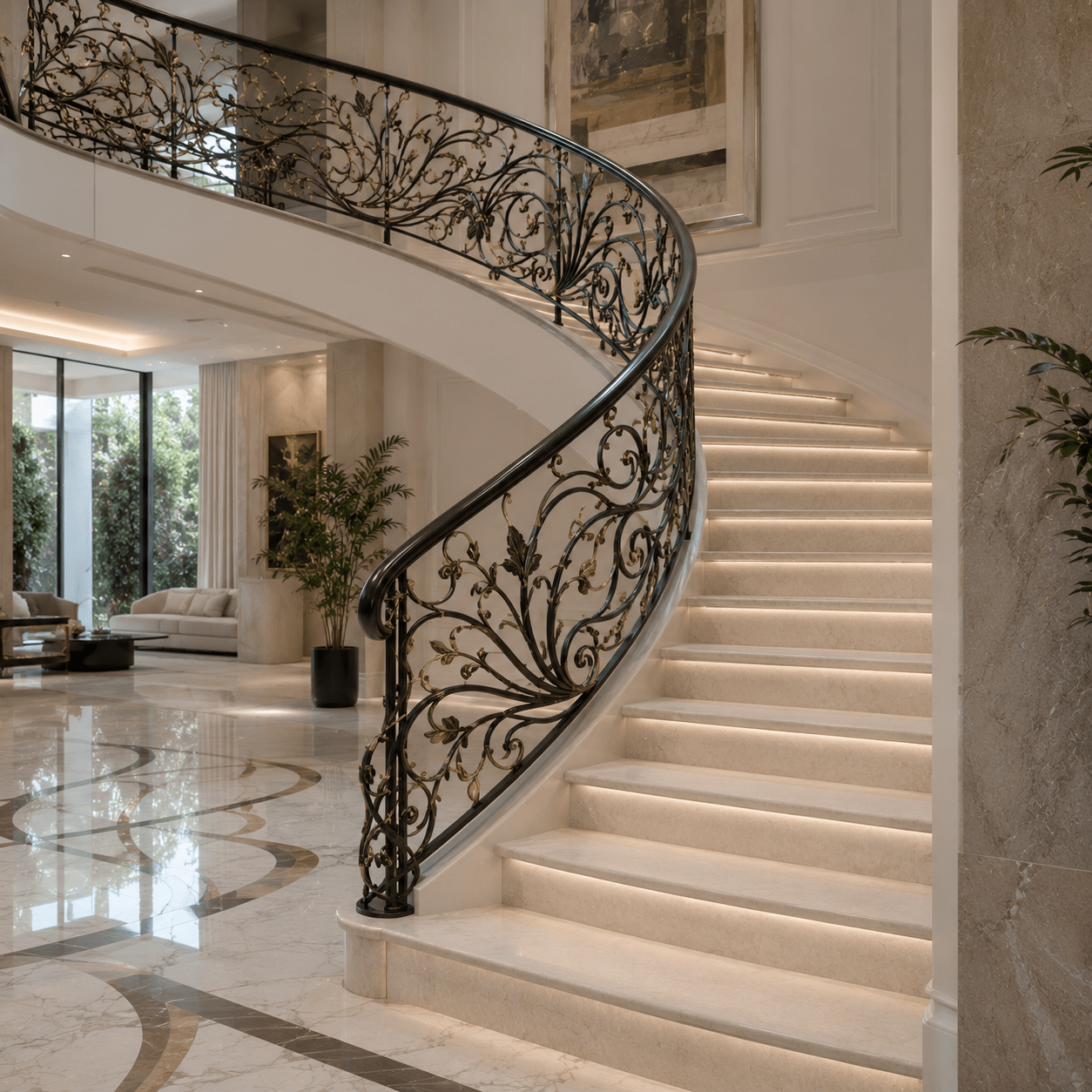 Luxury Floral Wrought Iron Staircase Railing