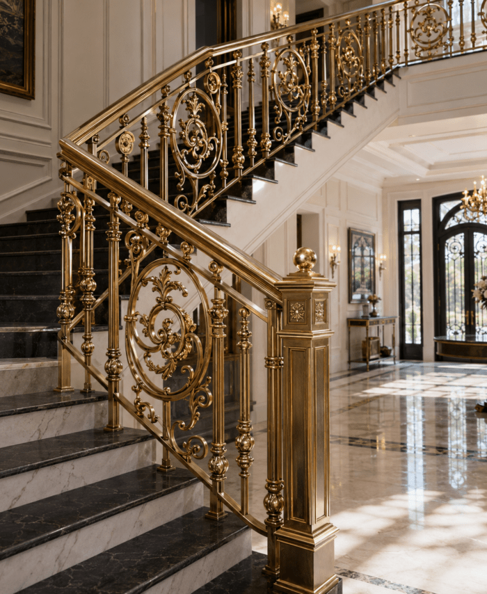 Luxury Gold Wrought Iron Staircase Railing